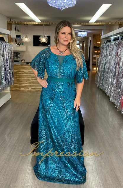 Vestido de Festa Longo Plus Size Petroleo Brilho - Image 2