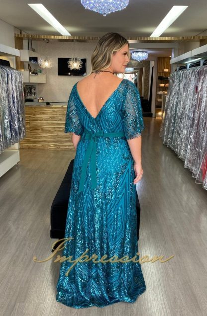 Vestido de Festa Longo Plus Size Petroleo Brilho - Image 3