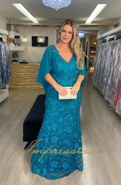 Vestido de Festa Longo Plus Size Petroleo Renda - Imagem 2