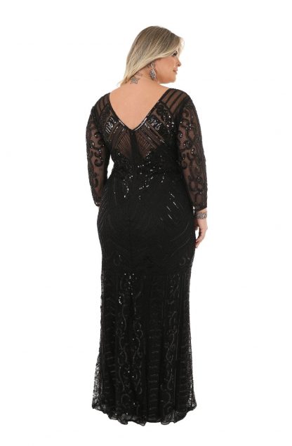Vestido de Festa Longo Plus Size Preto Bordado - Image 2