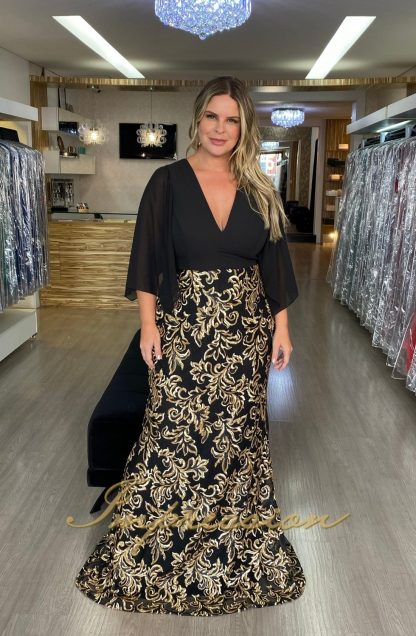 Vestido de Festa Longo Plus Size Preto Brilho - Imagem 2