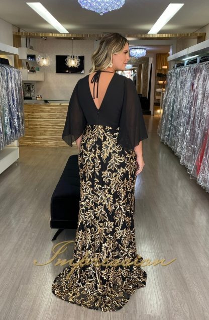 Vestido de Festa Longo Plus Size Preto Brilho - Imagem 3