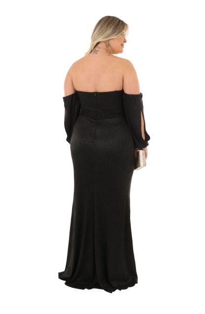 Vestido de Festa Longo Plus Size Preto Lurex - Image 2