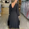 Vestido de Festa Longo Plus Size Preto Manga - Image 3