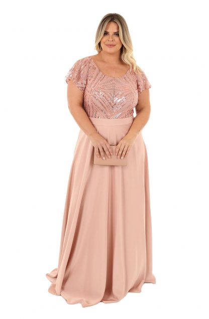 Vestido de Festa Longo Plus Size Rose Brilho