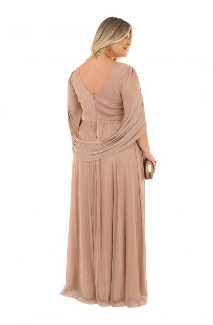 Vestido de Festa Longo Plus Size Rose com Fios Dourado - Image 2
