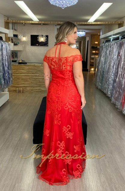 Vestido de Festa Longo Plus Size Vermelho - Image 3