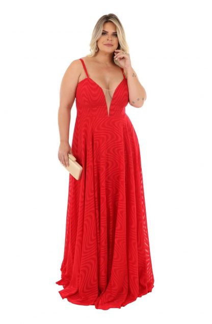 Vestido de Festa Longo Plus Size Vermelho