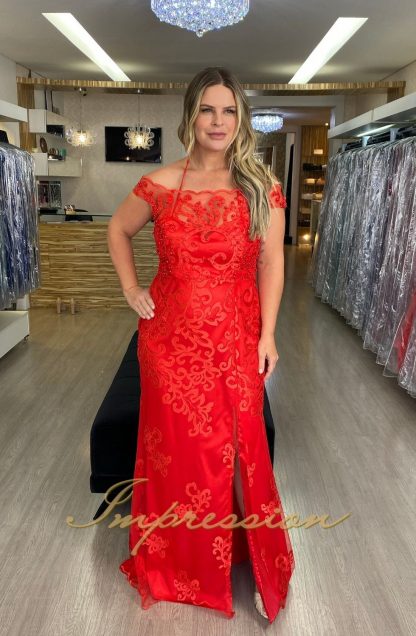 Vestido de Festa Longo Plus Size Vermelho - Image 2