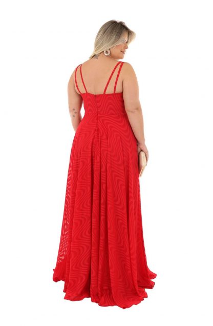 Vestido de Festa Longo Plus Size Vermelho - Image 3