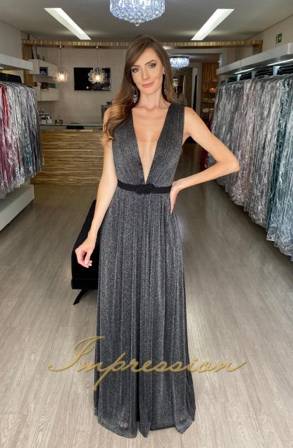 Vestido de Festa Longo Preto em Lurex - Image 2