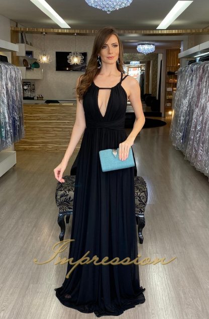 Vestido de Festa Longo Preto em Tule - Image 2