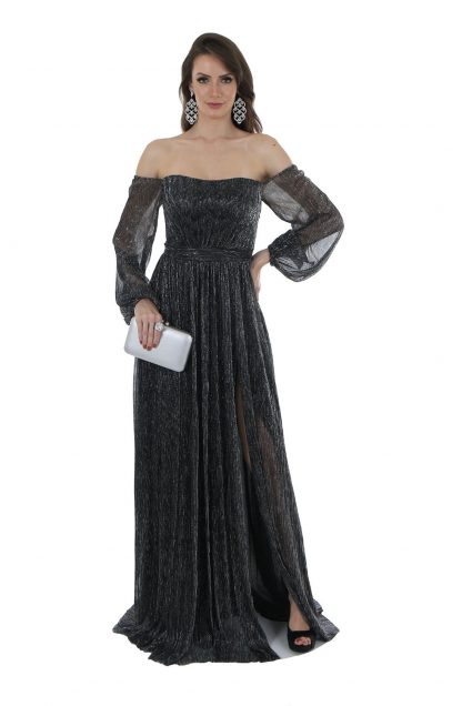 Vestido de Festa Longo Preto Lurex