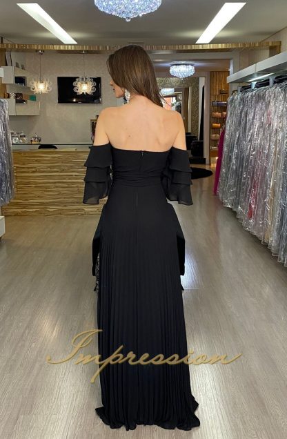 Vestido de Festa Longo Preto Manga - Image 3