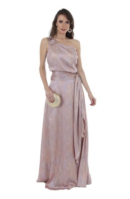 Vestido de Festa Longo Rose Cetim