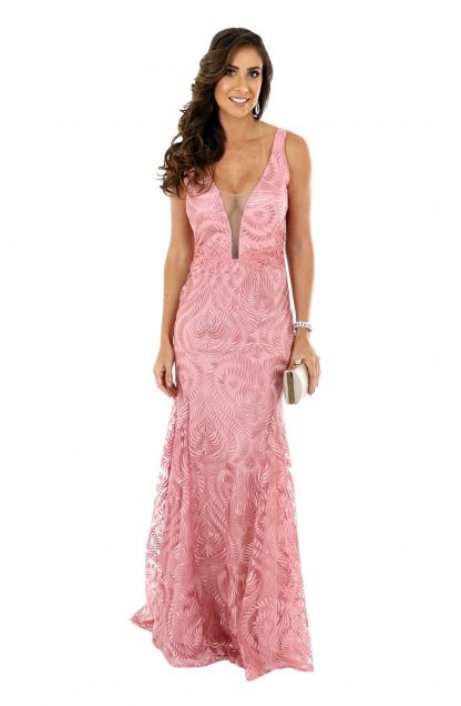 Vestido de Festa Longo Rose Renda