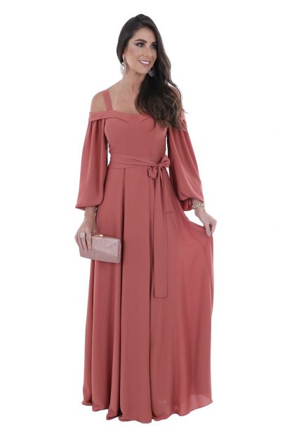 Vestido de Festa Longo Telha
