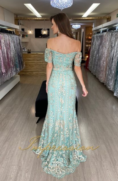 Vestido de Festa Longo Tiffany com Rose Ombro a Ombro - Imagem 3