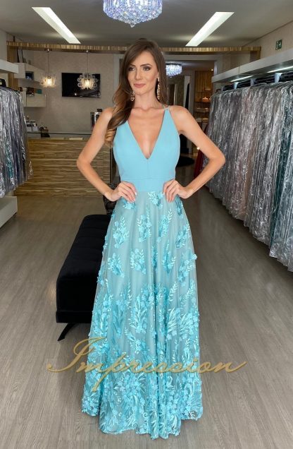 Vestido de Festa Longo Tiffany Tule Bordado em 3D - Image 2
