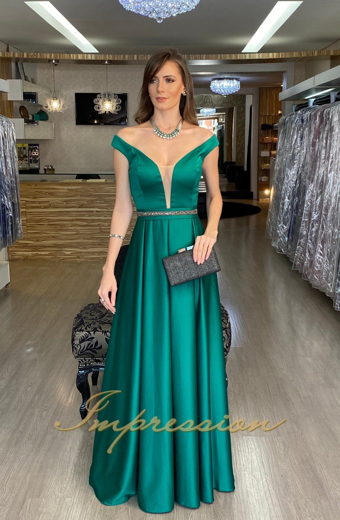 vestido de formatura verde esmeralda longo