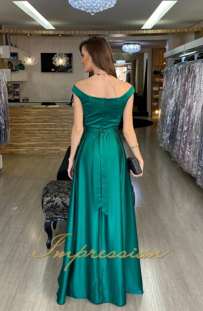 Vestido de Festa Longo Verde Cetim - Image 3