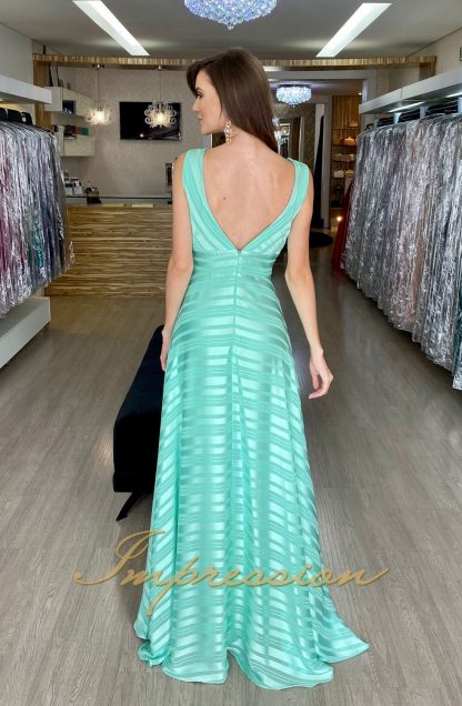 Vestido de Festa Longo Verde em Devorê - Image 3