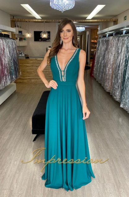 Vestido de Festa Longo Verde Petróleo - Image 2