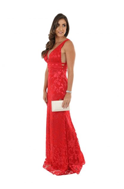 Vestido de Festa Longo Vermelho Renda - Imagem 2