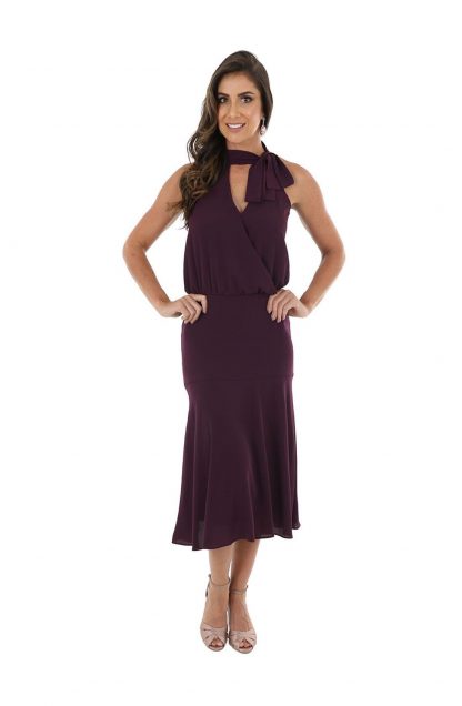 Vestido de Festa Midi Berinjela