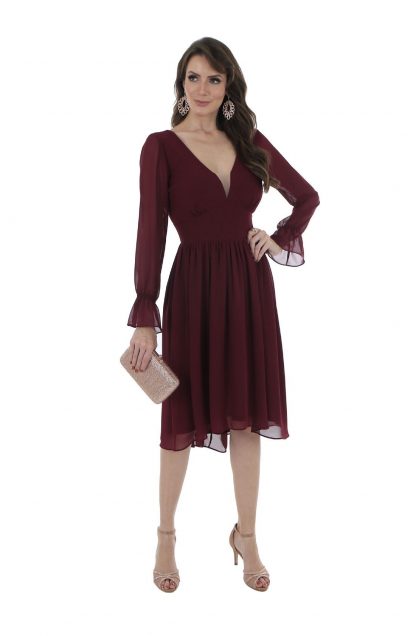 Vestido de Festa Midi Marsala