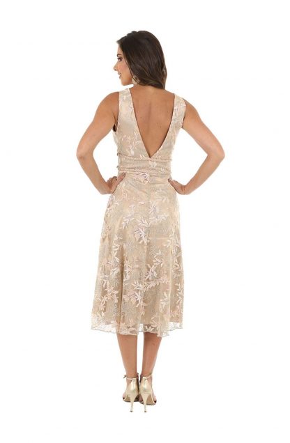 Vestido de Festa Midi Nude Floral - Imagem 2