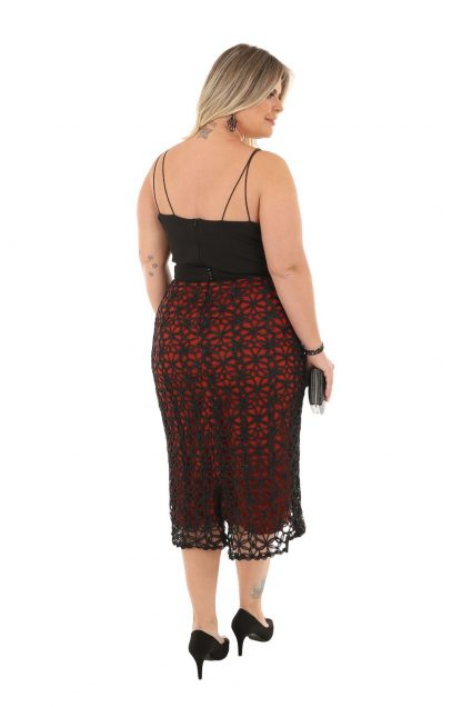 Vestido de Festa Midi Plus Size Preto Renda Guipir - Image 2