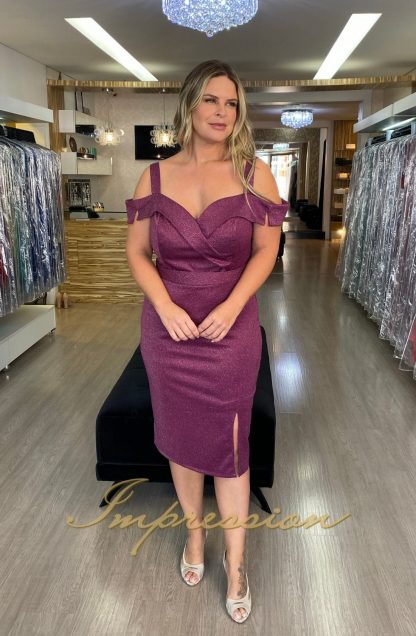 Vestido de Festa Midi Plus Size Roxo