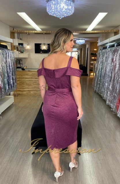 Vestido de Festa Midi Plus Size Roxo - Imagem 3