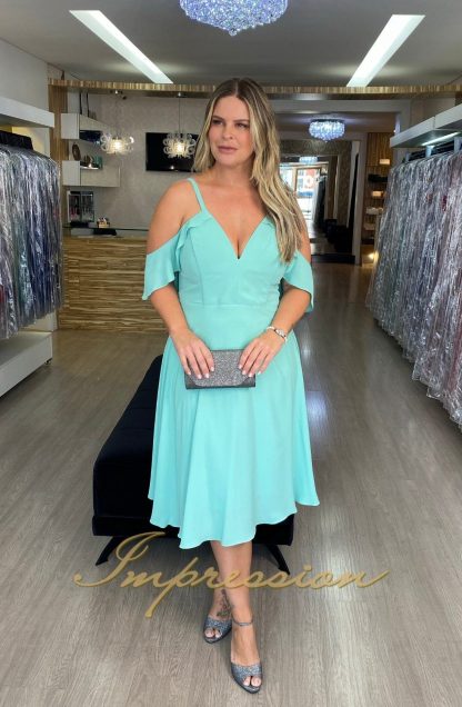 Vestido de Festa Midi Plus Size Verde Tifany - Imagem 2