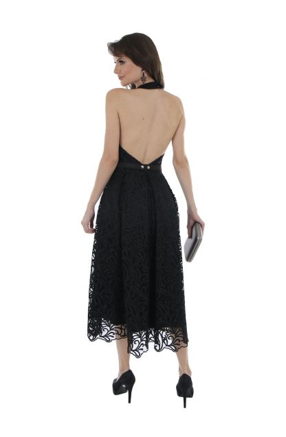 Vestido de Festa Midi Preto Frente Ùnica - Imagem 2