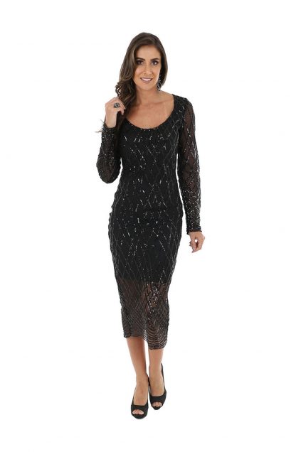 Vestido de Festa Midi Preto Paetê