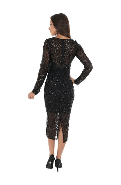 Vestido de Festa Midi Preto Paetê - Image 2