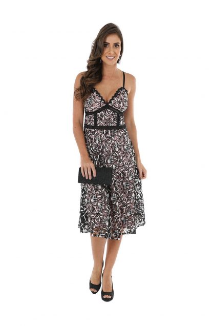 Vestido de Festa Midi Preto Renda