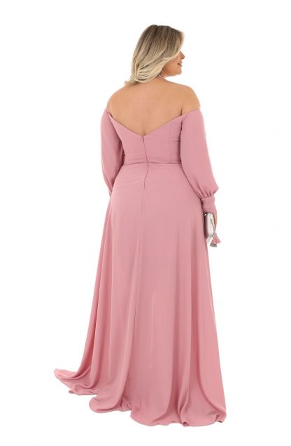 Vestido de Festa Plus Size Rosa com Manga - Imagem 2