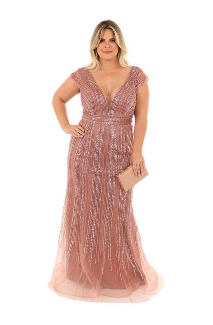 Vestido de Festa Plus Size Rose Pedraria