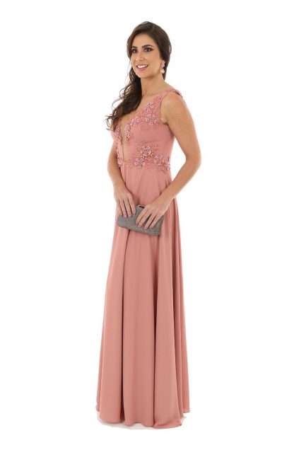Vestido de Festa Longo Rosa Antigo Bordado - Imagem 2