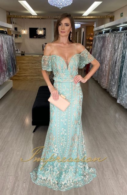 Vestido de Festa Longo Tiffany com Rose Ombro a Ombro - Imagem 2