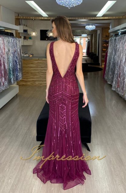 Vestido de Festa Longo Uva Bordado em Pedrarias - Imagem 3