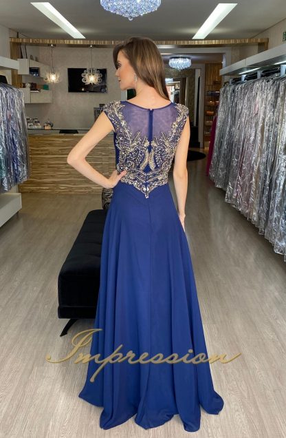 Vestido de Festa Longo Azul Marinho Bordado em Prata - Image 3