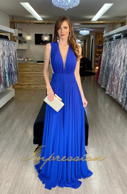 Vestido de Festa Longo Azul Royal Detalhe Transparência - Imagem 2