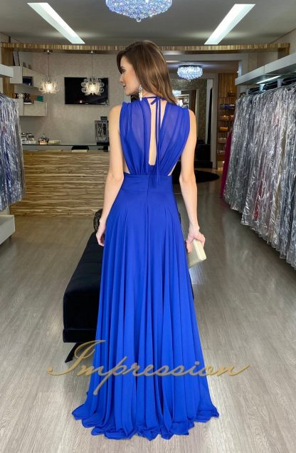 Vestido de Festa Longo Azul Royal Detalhe Transparência - Imagem 4