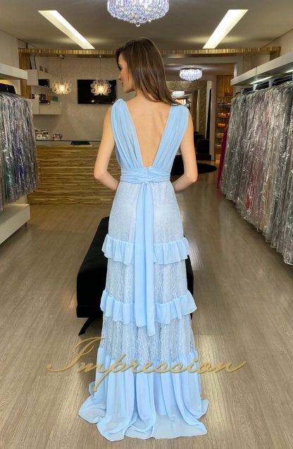 Vestido de Festa Longo Azul Serenity Renda - Imagem 3