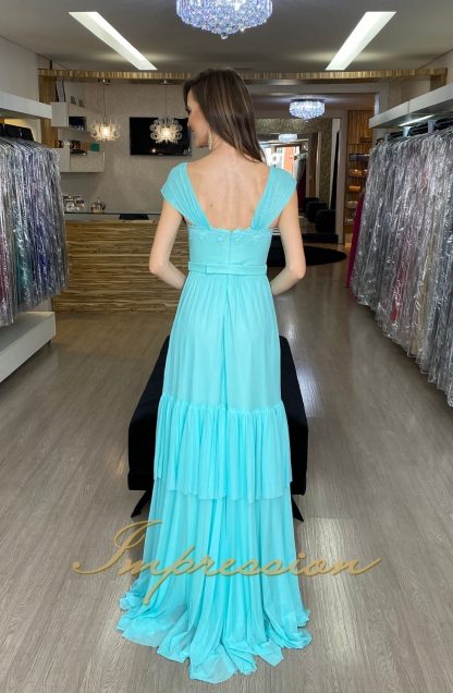 Vestido de Festa Longo Azul Tifany Princesa Tule - Imagem 3