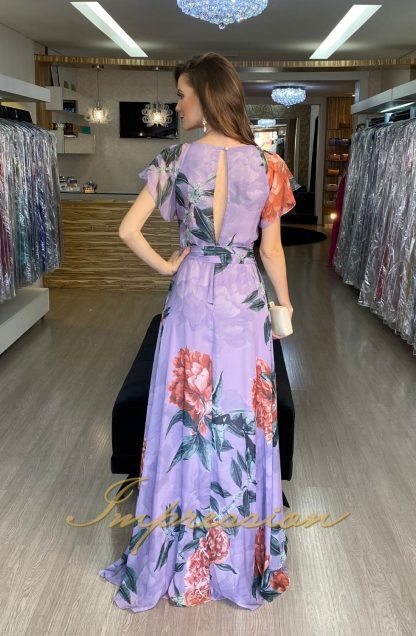 Vestido de Festa Longo Estampado Lilas - Image 3